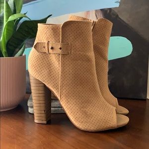 JustFab Tan Open Toe Ankle Booties